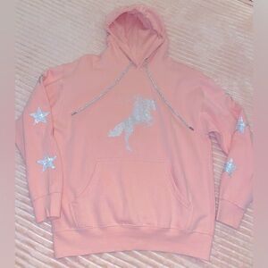 Large pink cowboy and stars hoodie with rhinestones